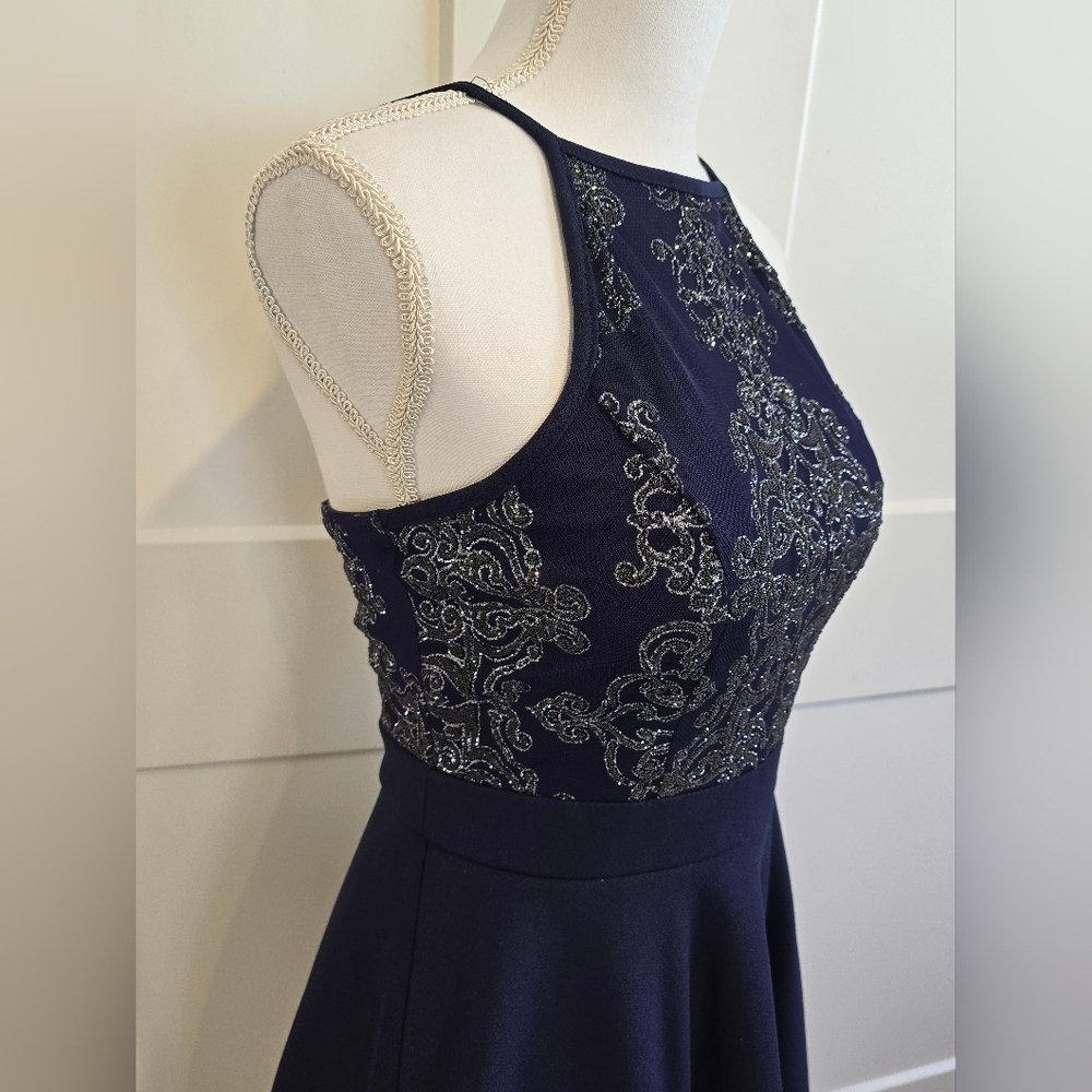 Speechless Blue and Silver Tiered Cocktail Dress - Picture 6 of 9